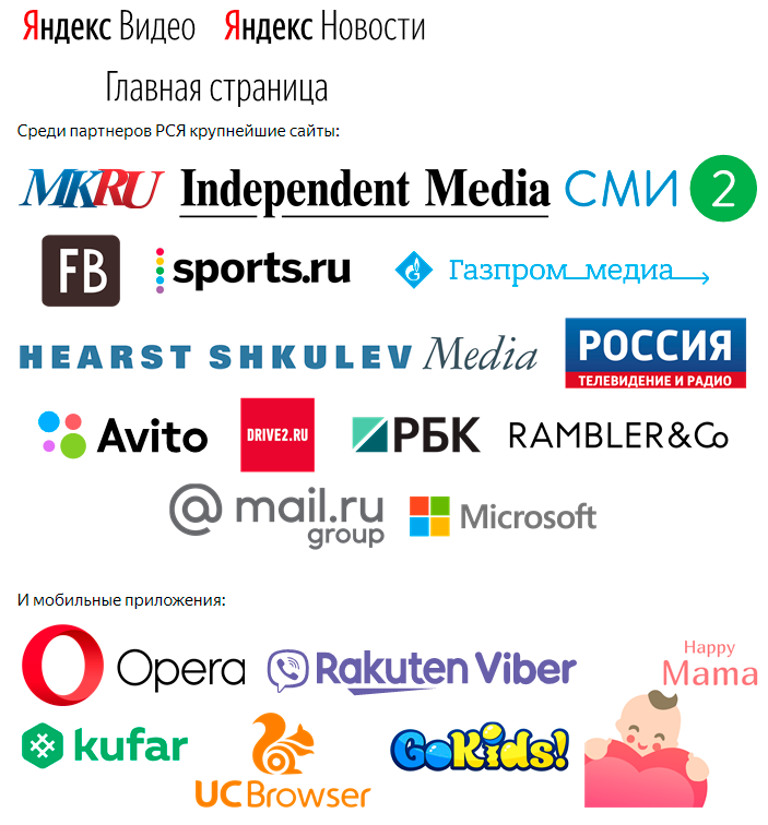 Партнеры рекламной сети Яндекса (РСЯ)